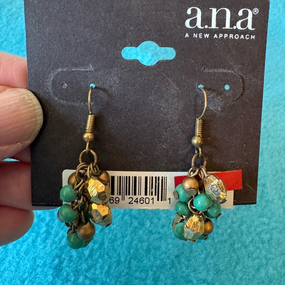 a.n.a Gold and Green Beaded Earrings